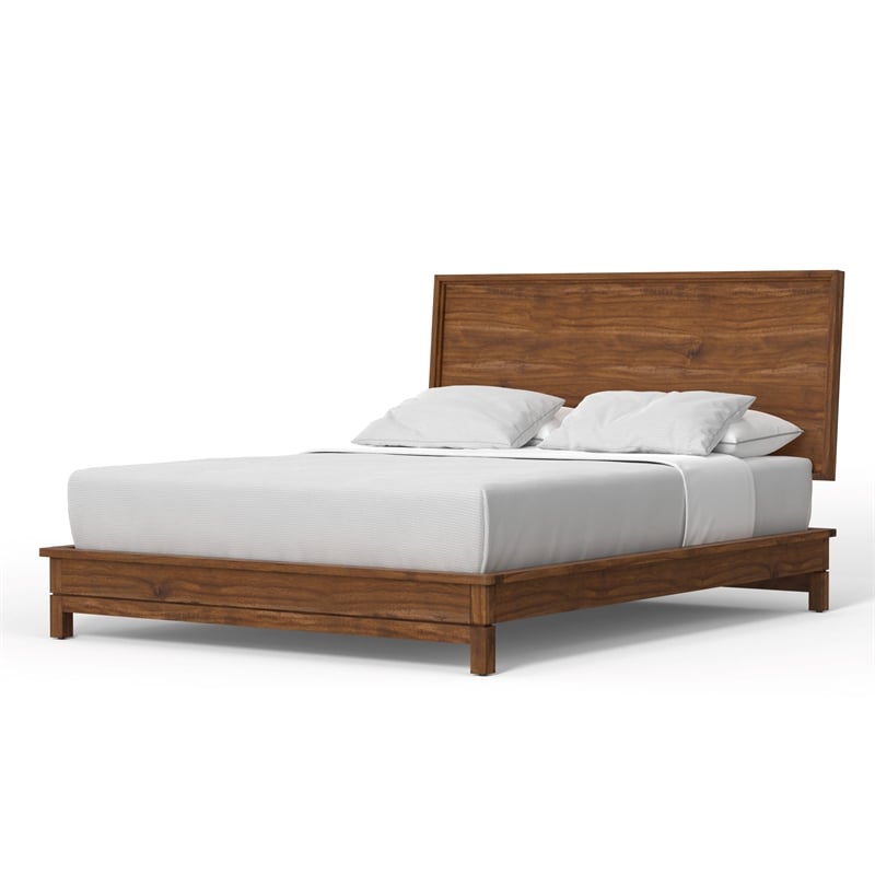 Pemberly Row Standard King Platform Bed in Honey Maple Finish