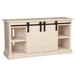 Pemberly Row Barn Door TV Console in Rustic White Fir Finish