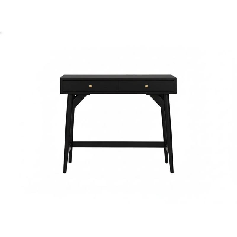 Pemberly Row Flynn 2-Drawer Mini Desk Mahogany Veneer Black Finish