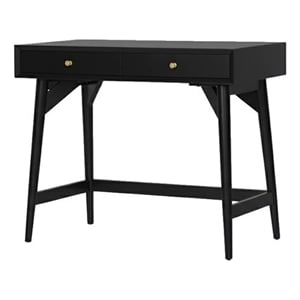 Pemberly Row Flynn 2-Drawer Mini Desk Mahogany Veneer Black Finish