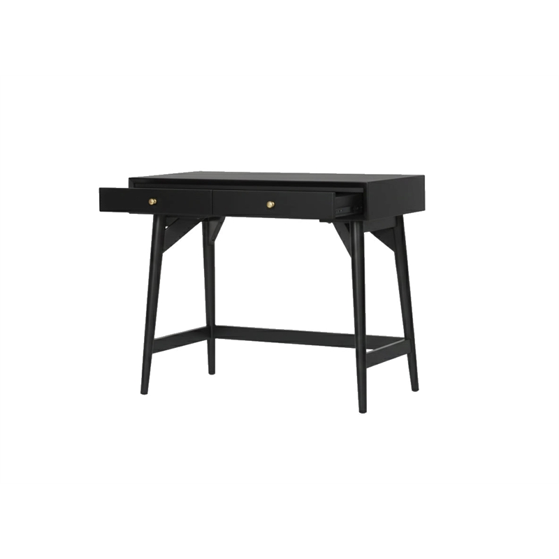 Pemberly Row Flynn 2-Drawer Mini Desk Mahogany Veneer Black Finish