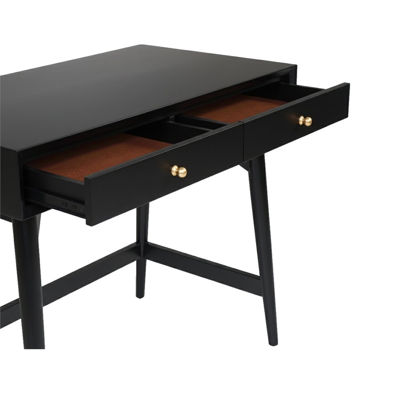 Pemberly Row Flynn 2-Drawer Mini Desk Mahogany Veneer Black Finish