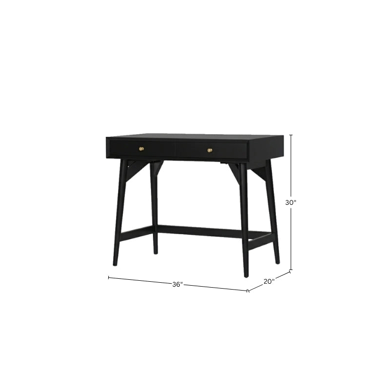 Pemberly Row Flynn 2-Drawer Mini Desk Mahogany Veneer Black Finish