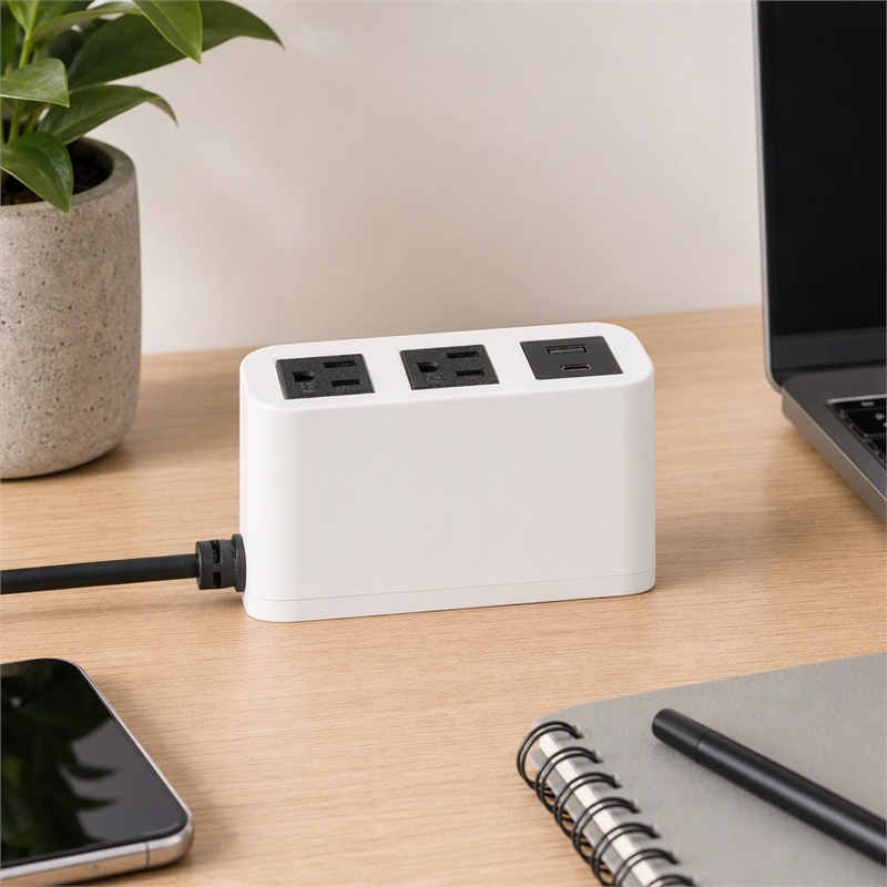 Pemberly Row Edge Neo Power Station with USB and AC Outlets in White