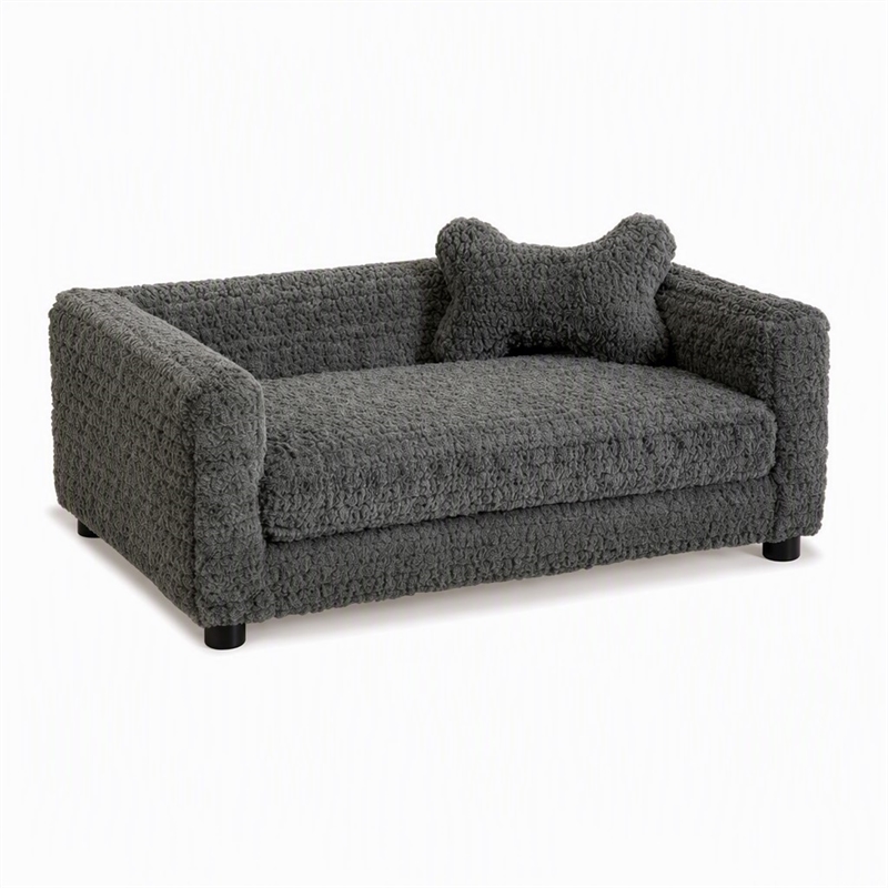 Pemberly Row Faux Fur Dog Bed with Bone Pillow in Plush Fabric