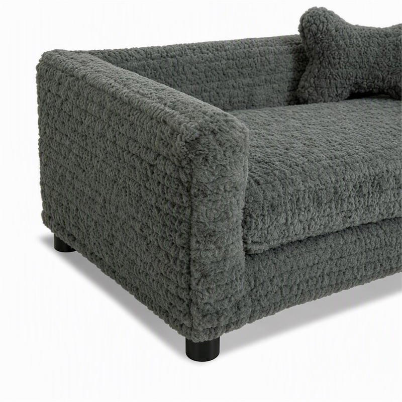 Pemberly Row Faux Fur Dog Bed with Bone Pillow in Plush Fabric