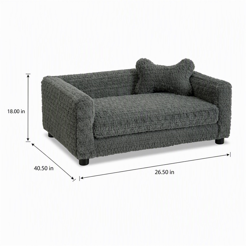 Pemberly Row Faux Fur Dog Bed with Bone Pillow in Plush Fabric