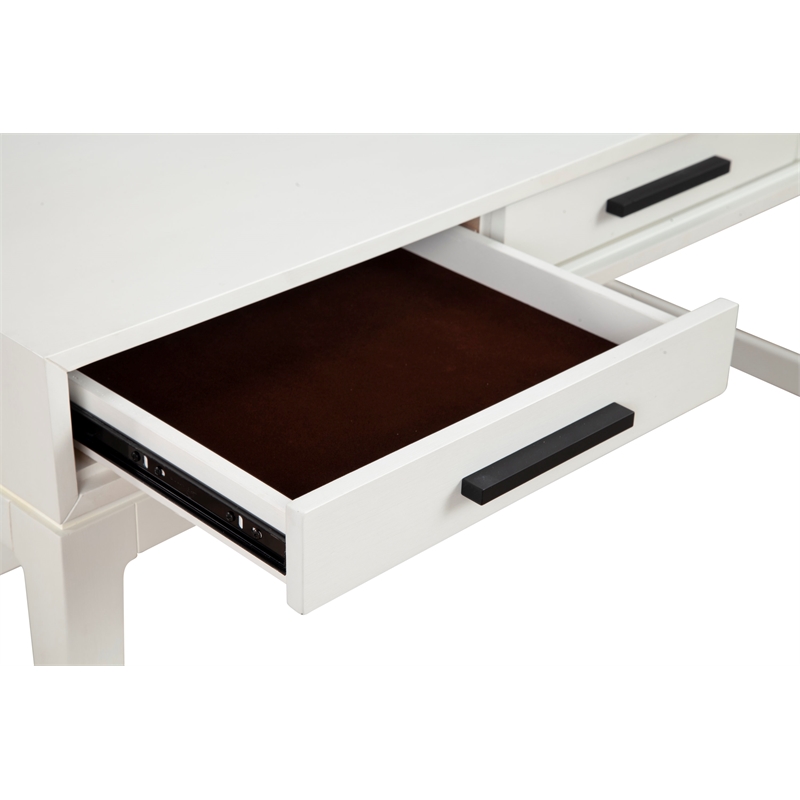 Pemberly Row Large Mahogany Wood Desk in Chalk White Finish