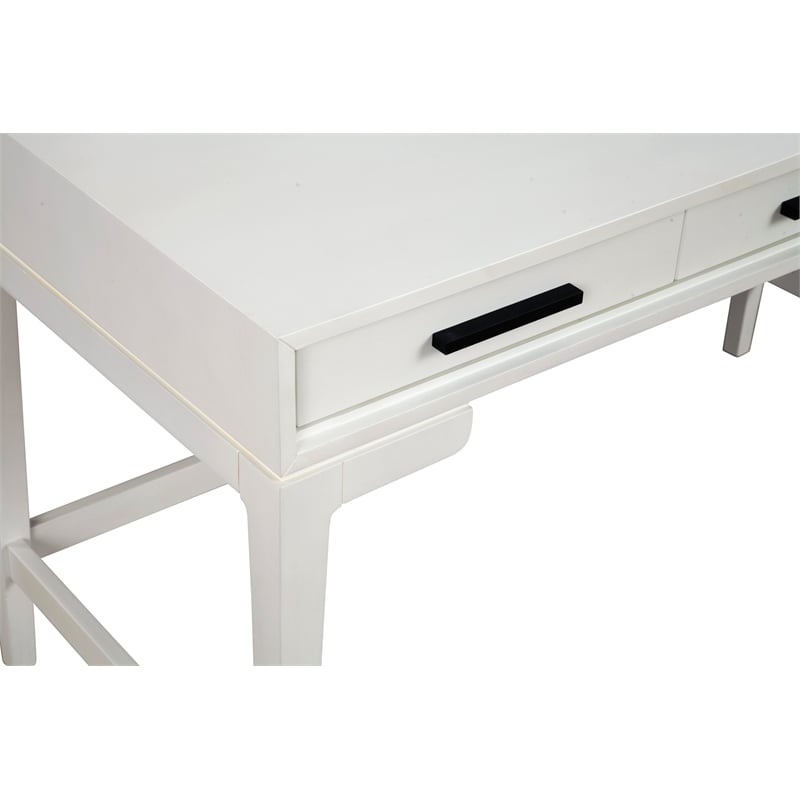 Pemberly Row Large Mahogany Wood Desk in Chalk White Finish