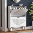 Pemberly Row Slim Shoe Cabinet with 2 Flip Drawers and Metal Legs