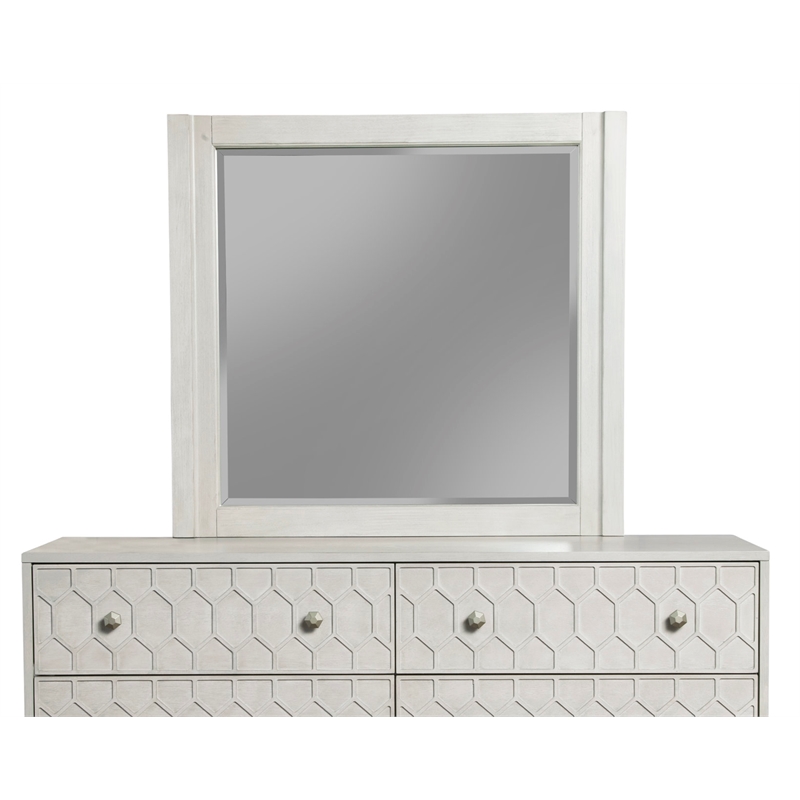 Pemberly Row Mahogany Wood Square Mirror in Light Gray