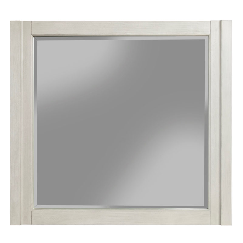 Pemberly Row Mahogany Wood Square Mirror in Light Gray