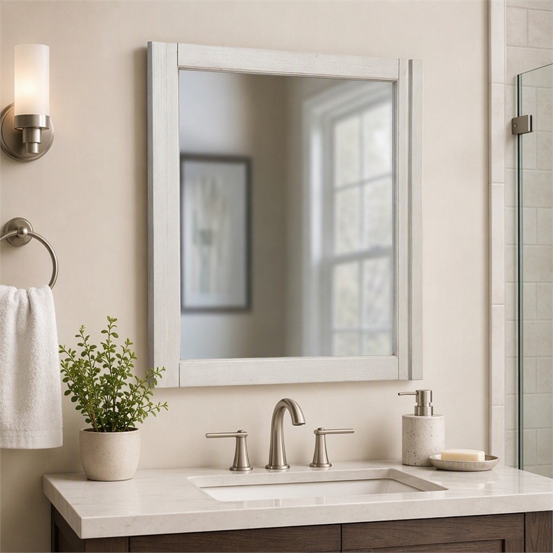 Pemberly Row Mahogany Wood Square Mirror in Light Gray