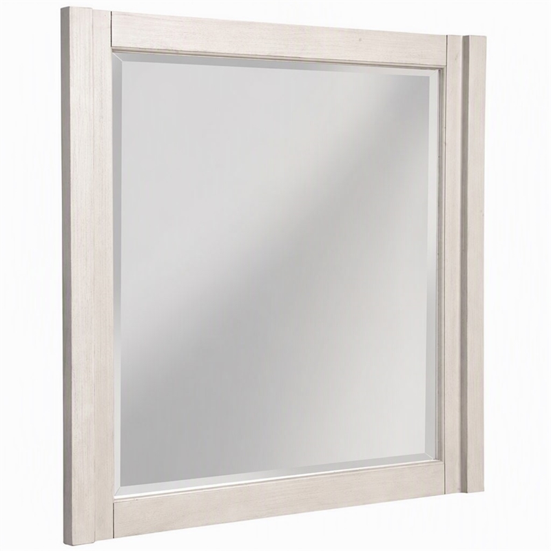 Pemberly Row Mahogany Wood Square Mirror in Light Gray