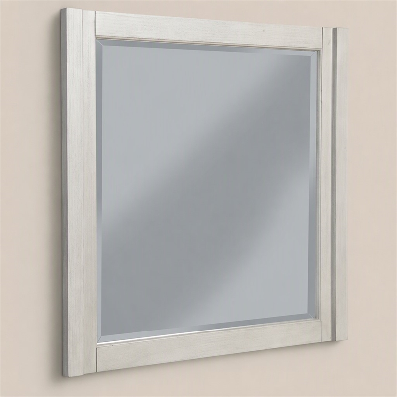 Pemberly Row Mahogany Wood Square Mirror in Light Gray