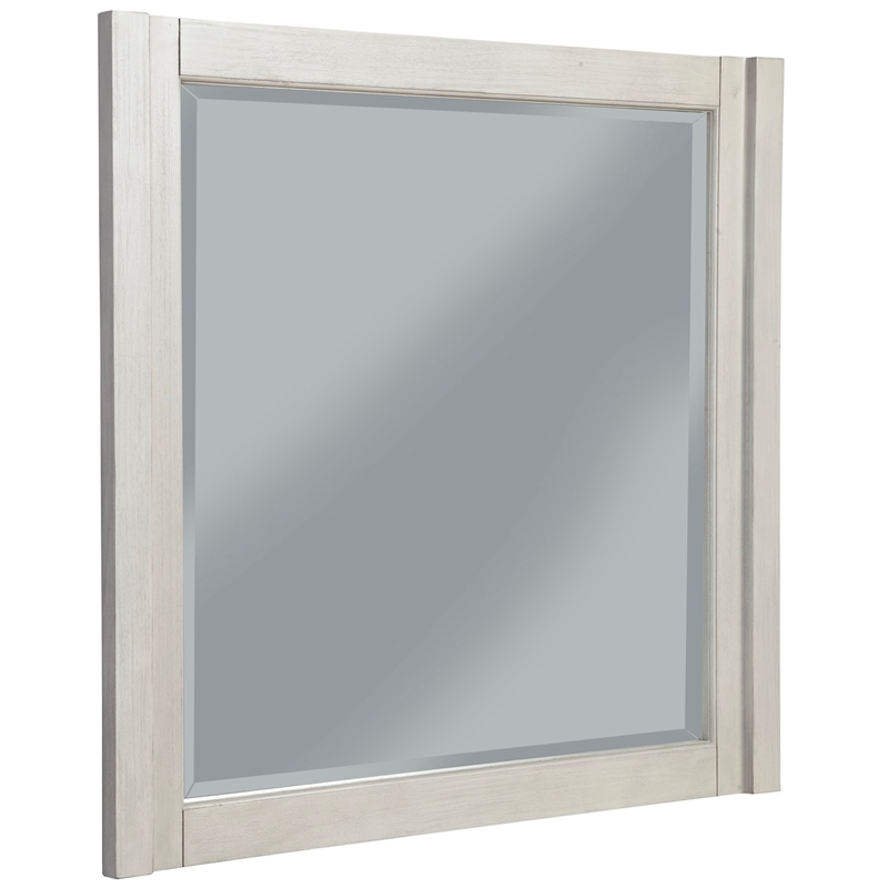 Pemberly Row Mahogany Wood Square Mirror in Light Gray