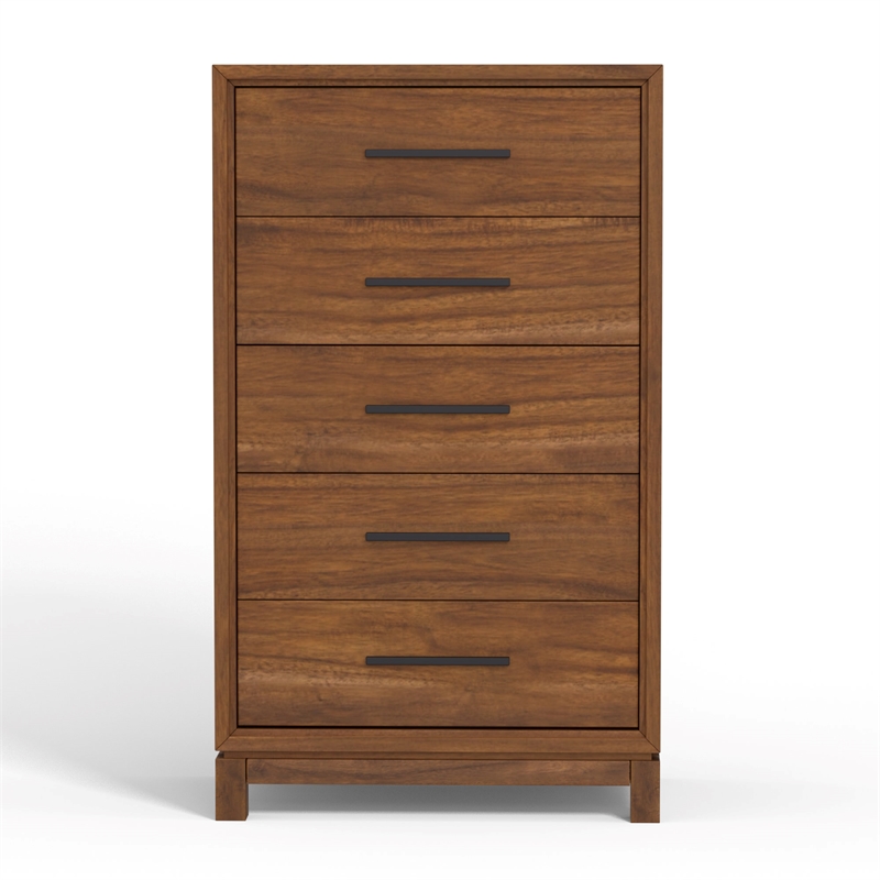 Pemberly Row Honey Maple Mahogany 5-Drawer Chest with Dovetail Build