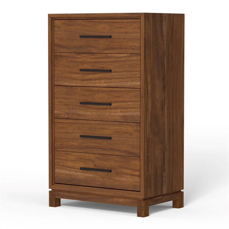 Pemberly Row Honey Maple Mahogany 5-Drawer Chest with Dovetail Build