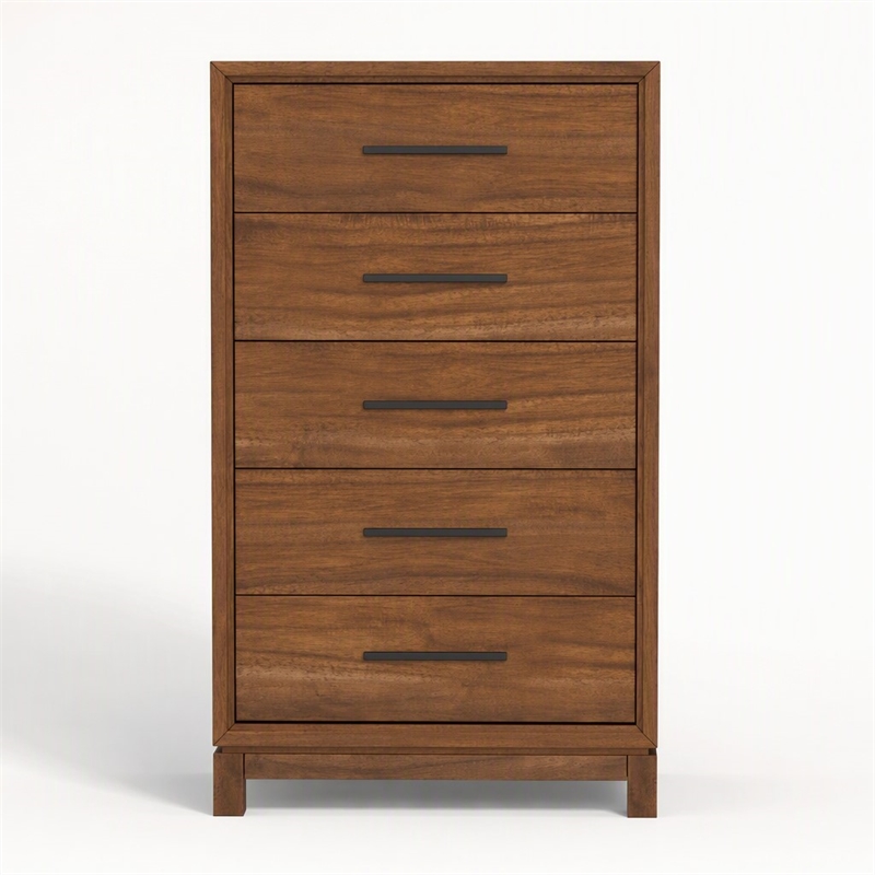 Pemberly Row Honey Maple Mahogany 5-Drawer Chest with Dovetail Build