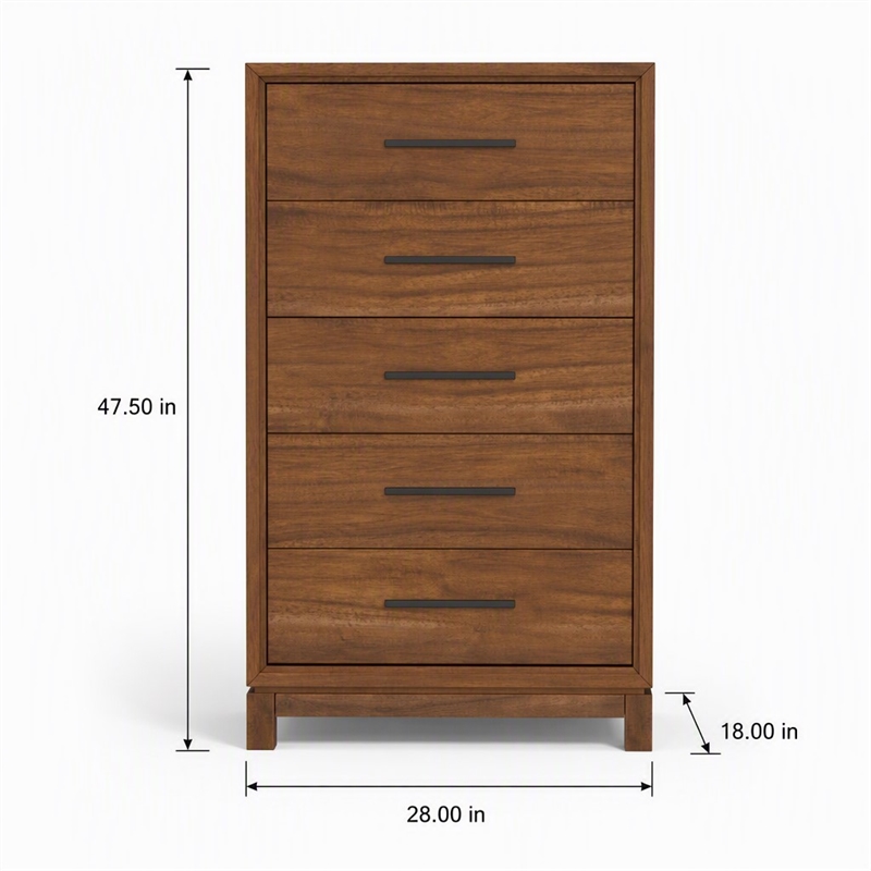 Pemberly Row Honey Maple Mahogany 5-Drawer Chest with Dovetail Build