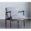Pemberly Row Wood Lounge Chair in Medium Brown with Light Gray Cushions