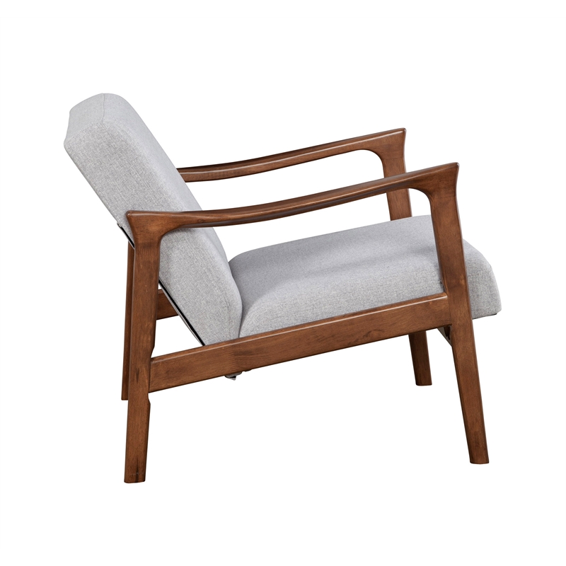 Pemberly Row Wood Lounge Chair in Medium Brown with Light Gray Cushions