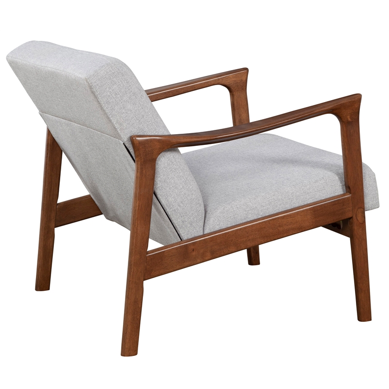 Pemberly Row Wood Lounge Chair in Medium Brown with Light Gray Cushions