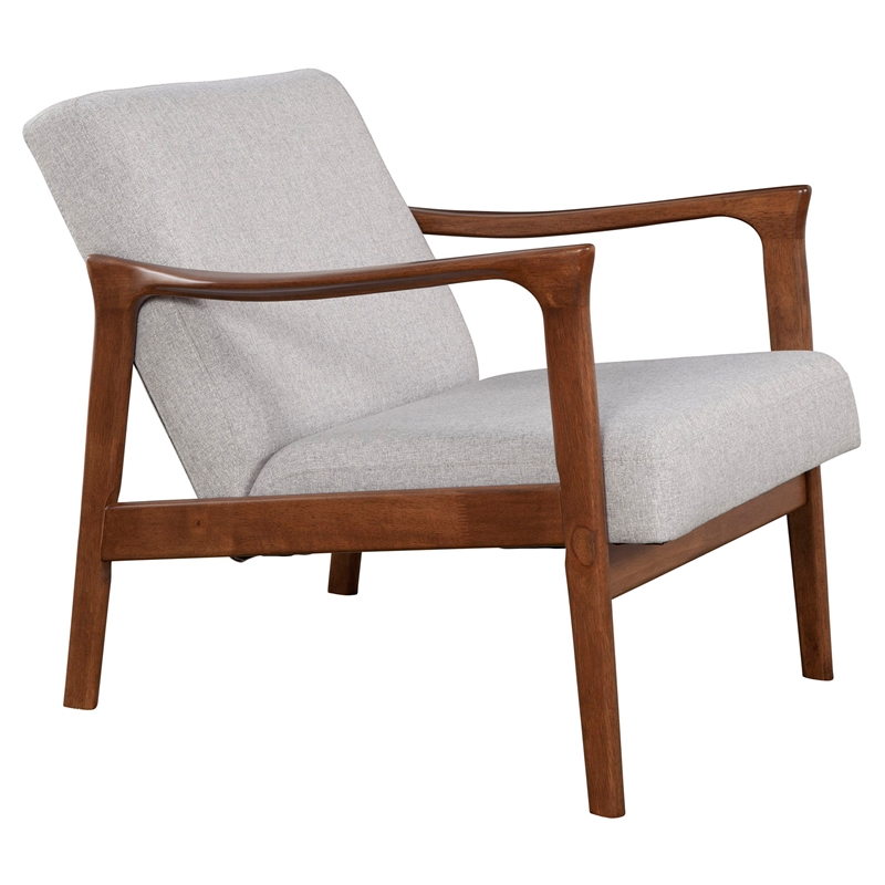 Pemberly Row Wood Lounge Chair in Medium Brown with Light Gray Cushions
