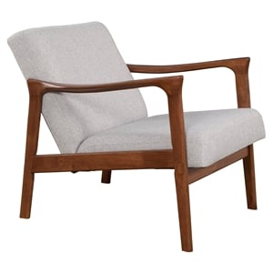 Pemberly Row Wood Lounge Chair in Medium Brown with Light Gray Cushions