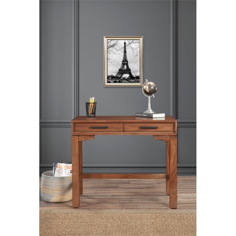 Pemberly Row Mini Desk with Honey Maple Finish and Felt-Lined Drawers