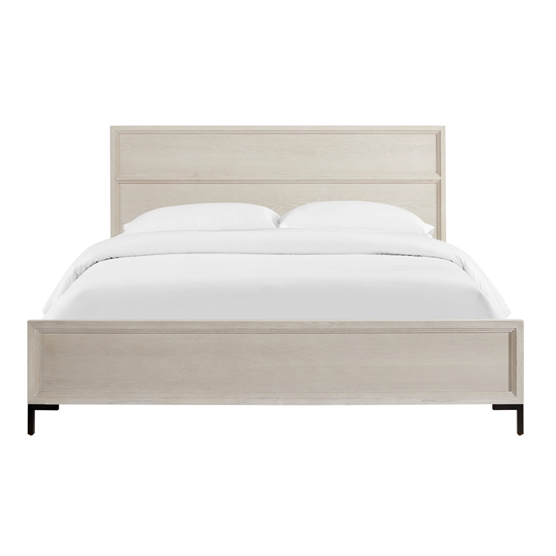 Pemberly Row King Panel Bed in Oak with Antique White Finish
