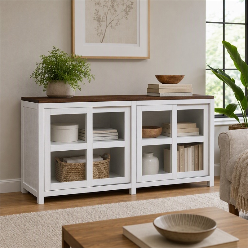 Pemberly Row Large Wood Display Cabinet in Mystic Brown and White Finish