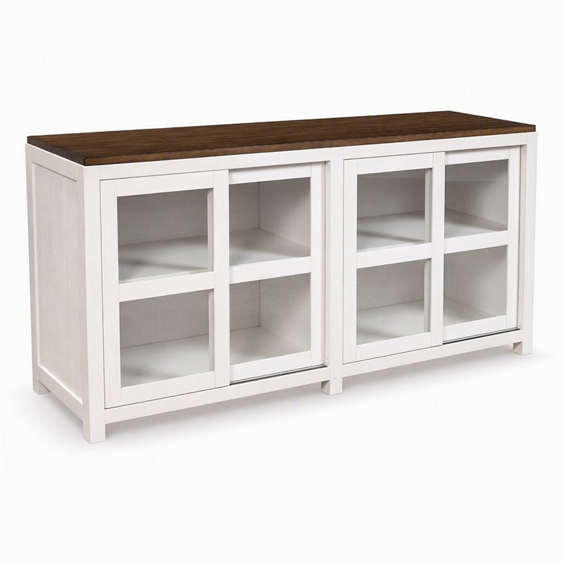 Pemberly Row Large Wood Display Cabinet in Mystic Brown and White Finish