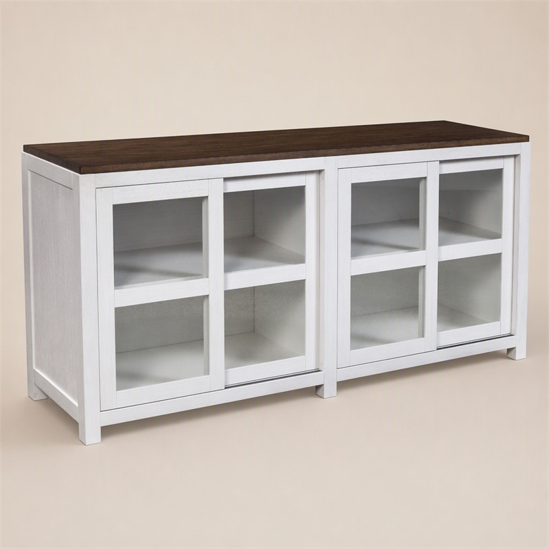 Pemberly Row Large Wood Display Cabinet in Mystic Brown and White Finish