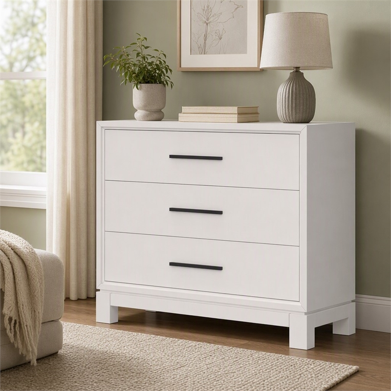 Pemberly Row Small 3-Drawer Chest in Chalk White with Brass Hardware