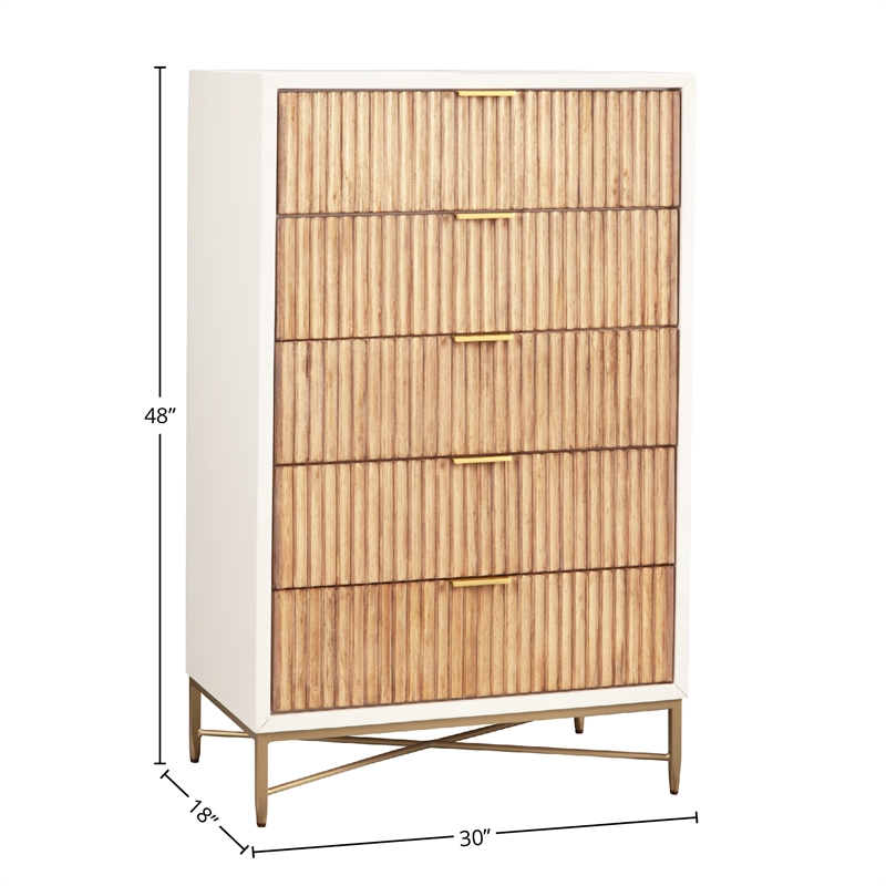 Pemberly Row Wood 5 Drawer Chest in White Mahogany with Gold Details