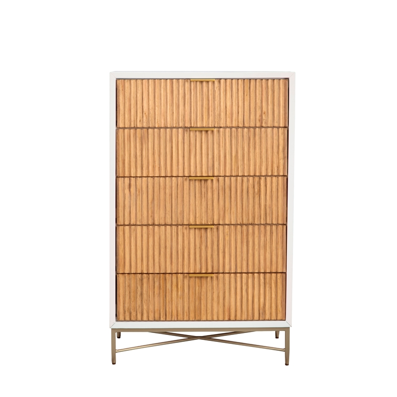 Pemberly Row Wood 5 Drawer Chest in White Mahogany with Gold Details