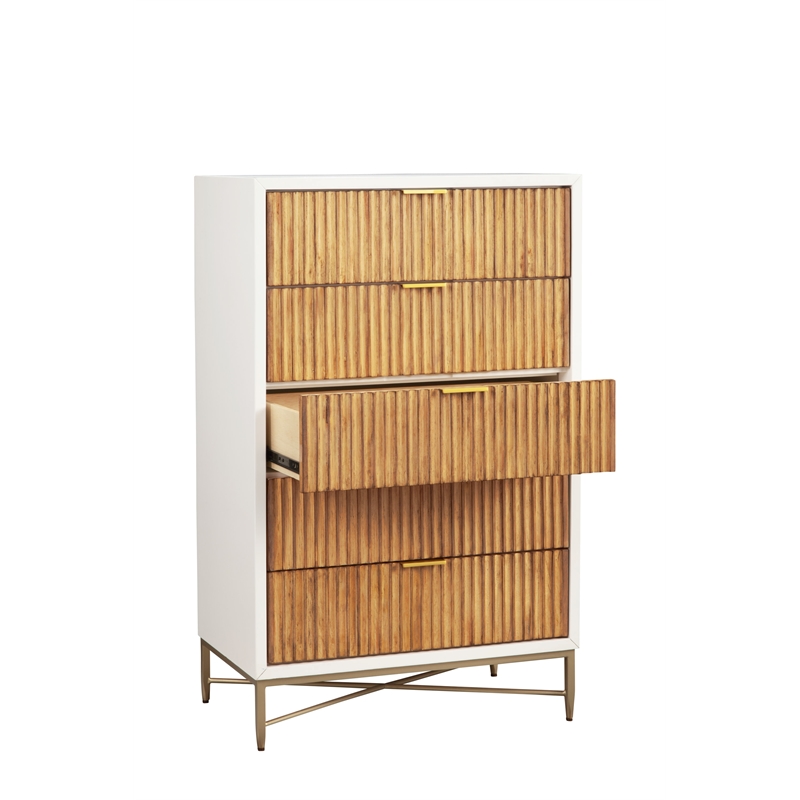 Pemberly Row Wood 5 Drawer Chest in White Mahogany with Gold Details