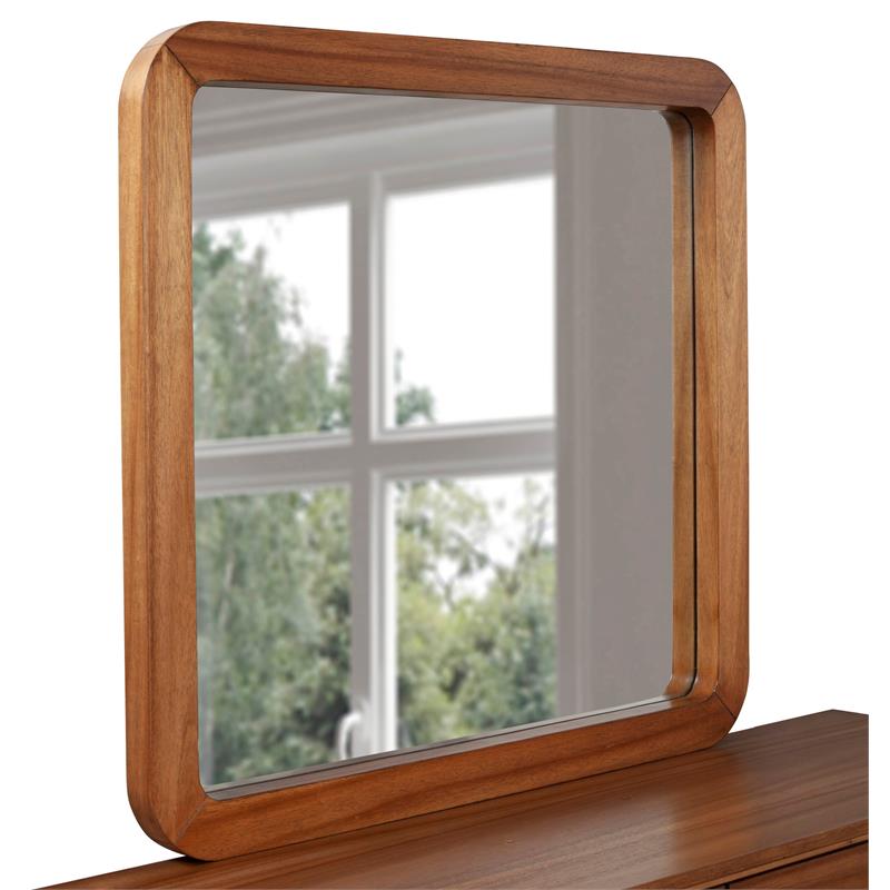 Pemberly Row Mahogany Wood Bedroom Mirror in Honey Maple Finish
