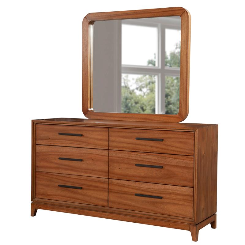 Pemberly Row Mahogany Wood Bedroom Mirror in Honey Maple Finish
