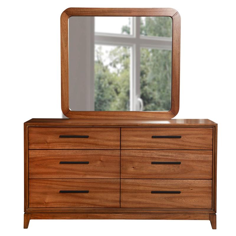 Pemberly Row Mahogany Wood Bedroom Mirror in Honey Maple Finish