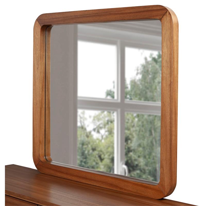 Pemberly Row Mahogany Wood Bedroom Mirror in Honey Maple Finish