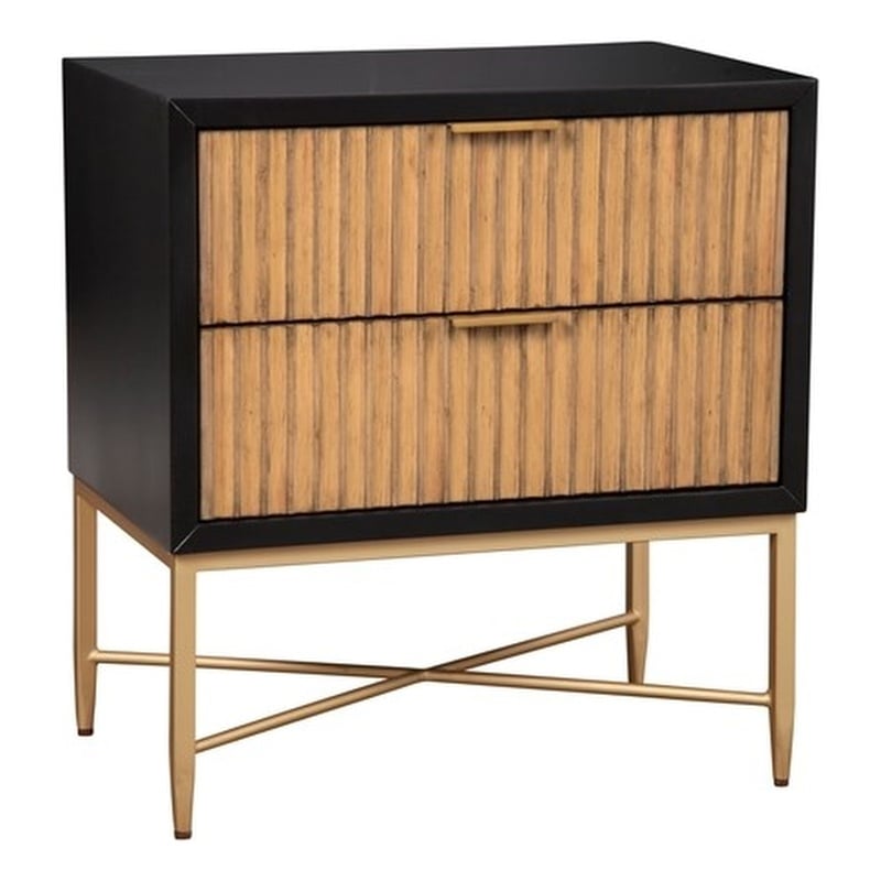 Pemberly Row Larsen 2 Drawer Nightstand in Black Finish with Gold Accents