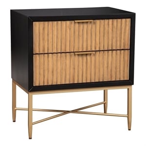 Pemberly Row Larsen 2 Drawer Nightstand in Black Finish with Gold Accents