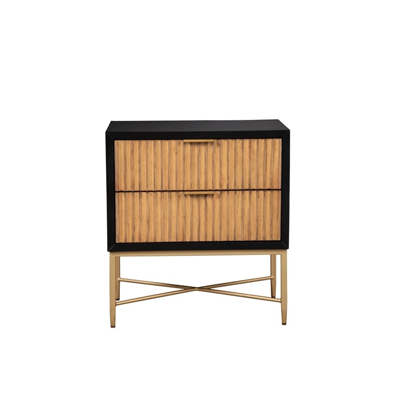 Pemberly Row Larsen 2 Drawer Nightstand in Black Finish with Gold Accents