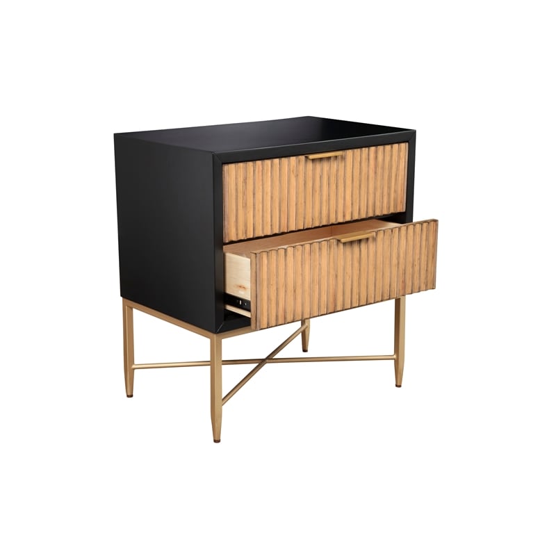 Pemberly Row Larsen 2 Drawer Nightstand in Black Finish with Gold Accents