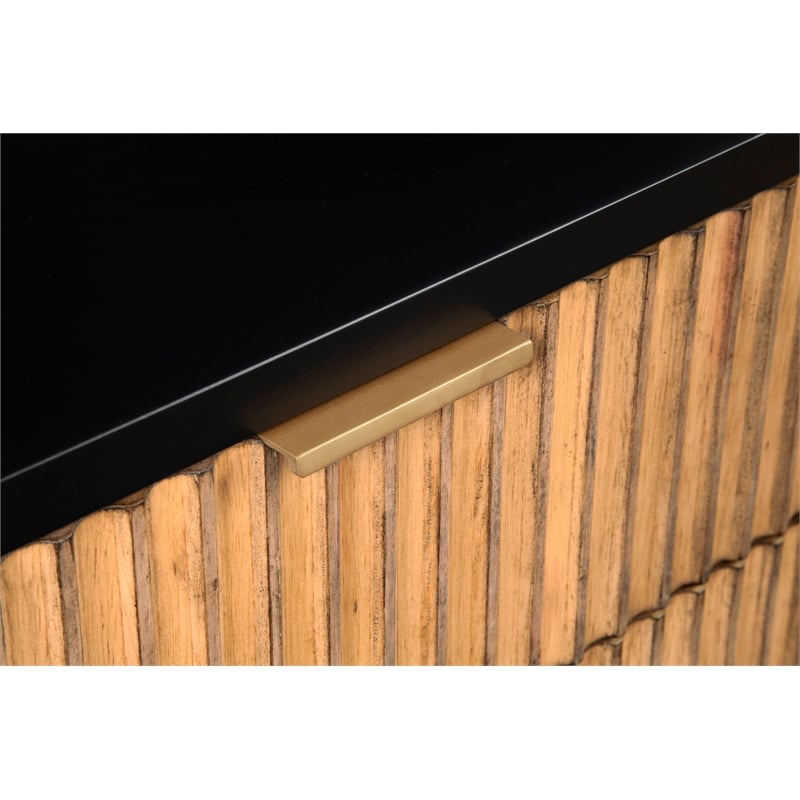 Pemberly Row Larsen 2 Drawer Nightstand in Black Finish with Gold Accents