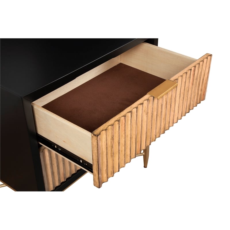 Pemberly Row Larsen 2 Drawer Nightstand in Black Finish with Gold Accents