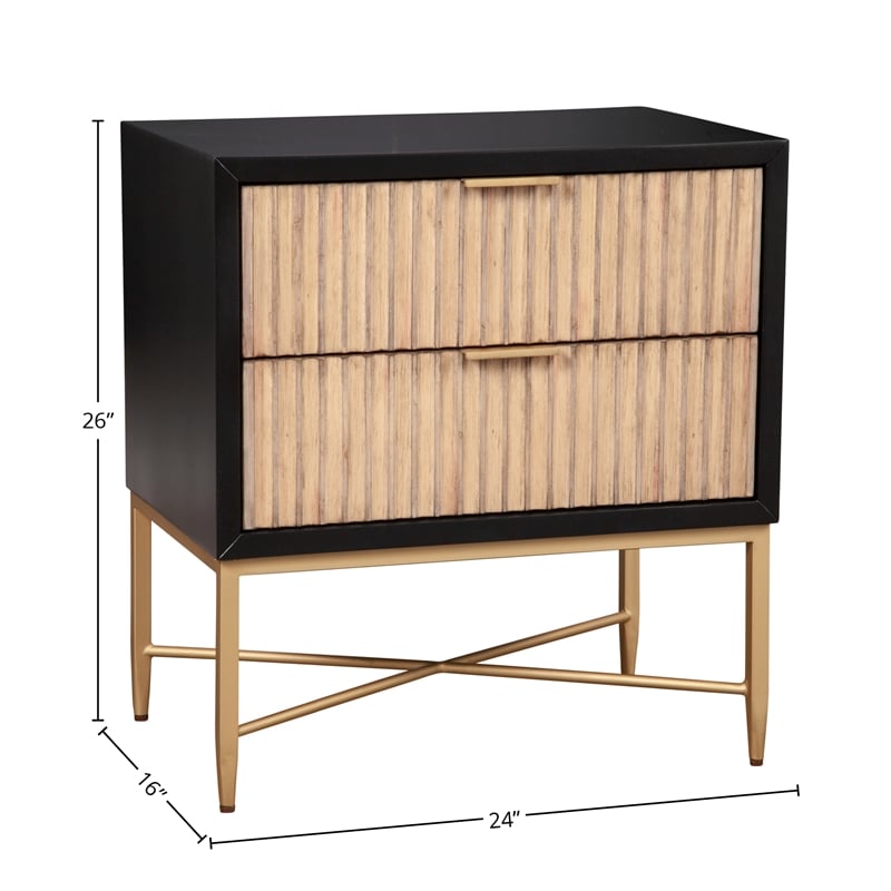 Pemberly Row Larsen 2 Drawer Nightstand in Black Finish with Gold Accents