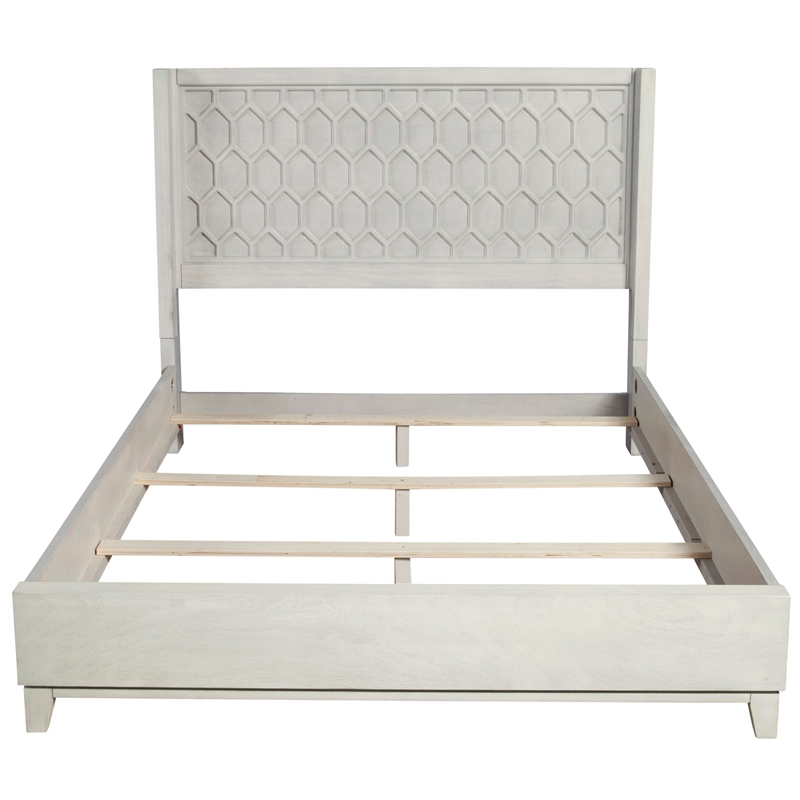 Pemberly Row Denver Standard King Wood Bed in Light Gray with Mahogany Design